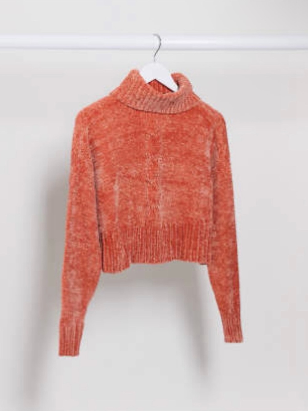 Cropped Chenille Turtleneck Sweater, Coral Rust Color, Boxy, Size 2, Like New